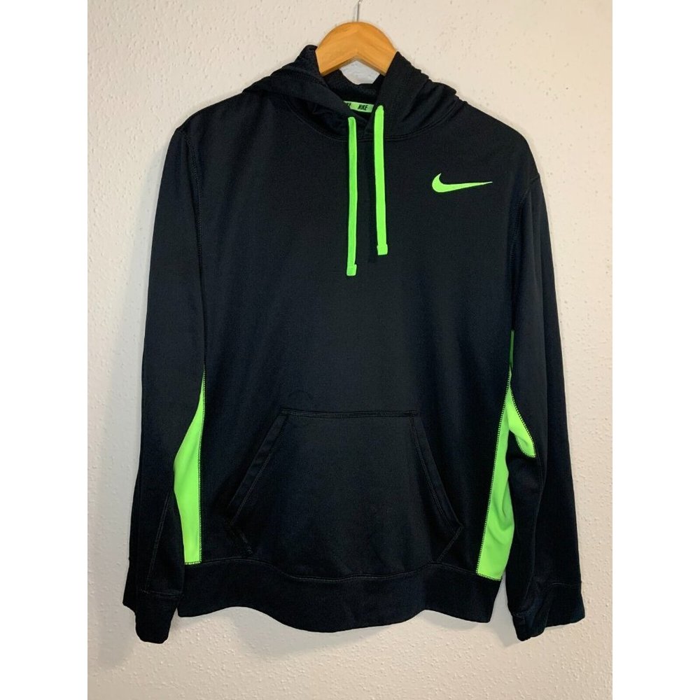 Nike Therma-Fit Hoodie Mens Medium Black Relaxed Hooded Pullover Sweatshirt Logo